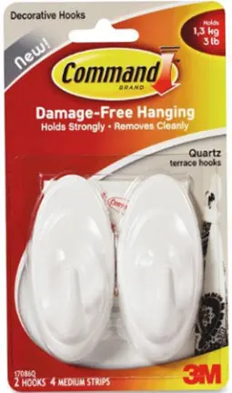 2 Pack Quartz Terrace Hook Command Strips Damage-Free Hanging 3M