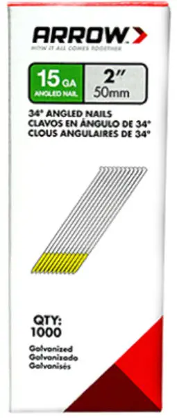 Arrow Fastener 15G50-1K Galvanized 34-Degree Angled Nails 2 Inch 1000-Pack Framing