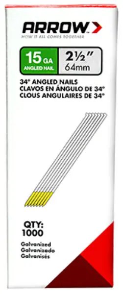 Arrow Fastener 15G64-1K Galvanized 34-Degree Angled Nails 2-1/2 Inch 1000-Pack Heavy Duty Framing