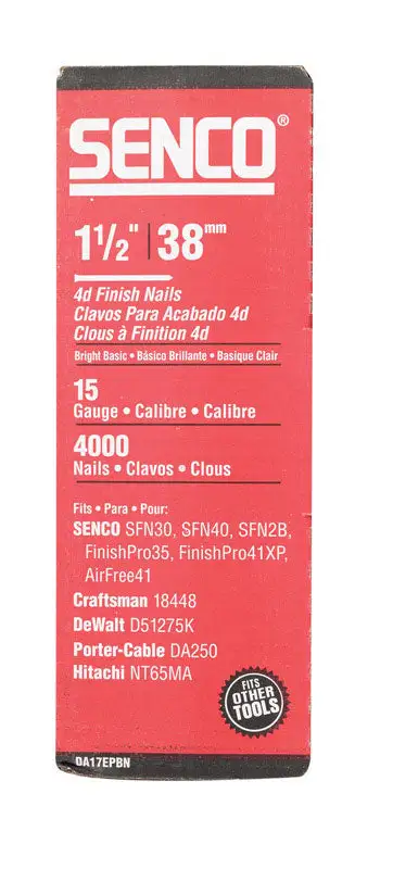 Senco 1-1/2 Inch 15 Ga Angled Strip Bright Finish Nails 34 Degree 4000 Pack