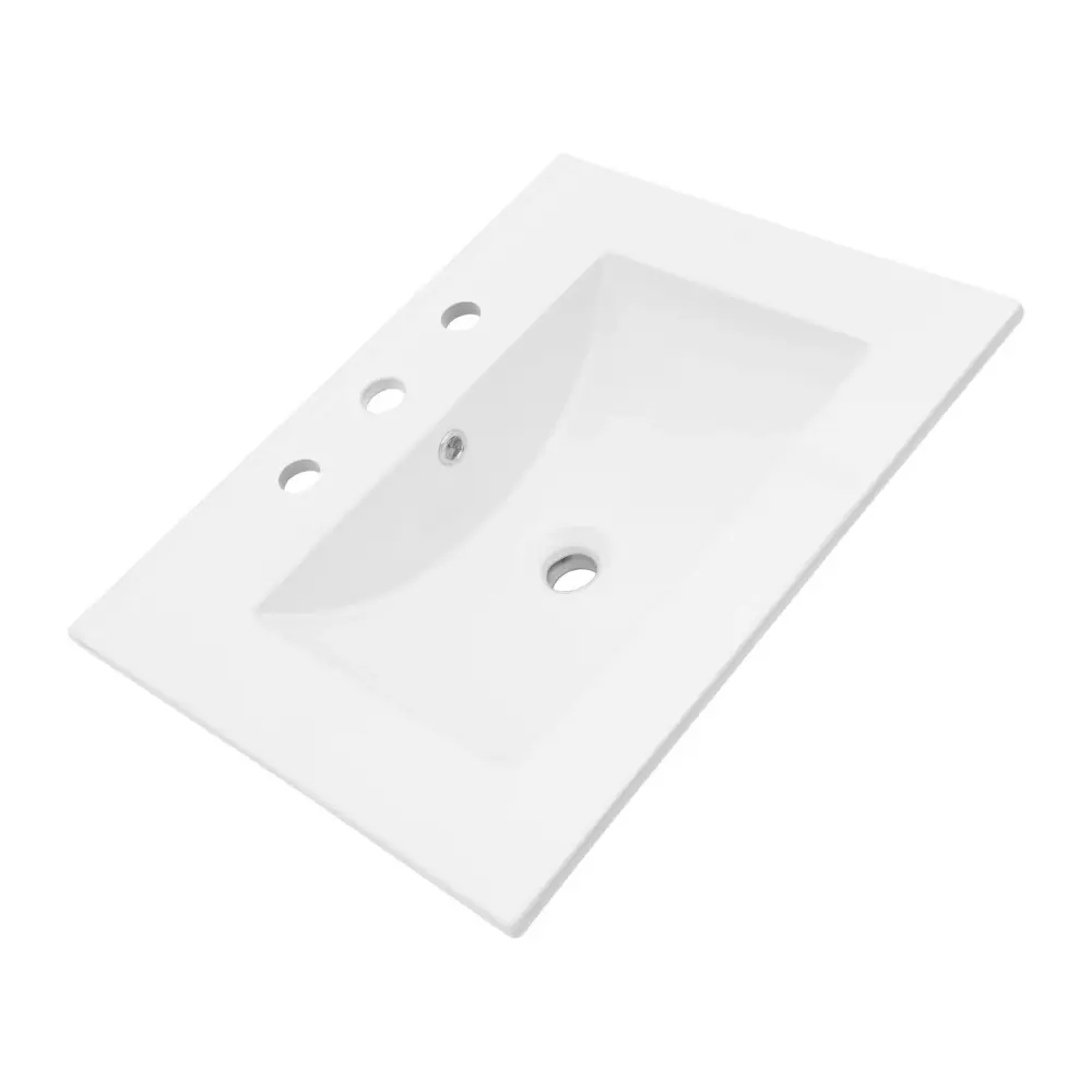 Rectangular Unitary Vanity Top 3 Faucet Hole Sink - White