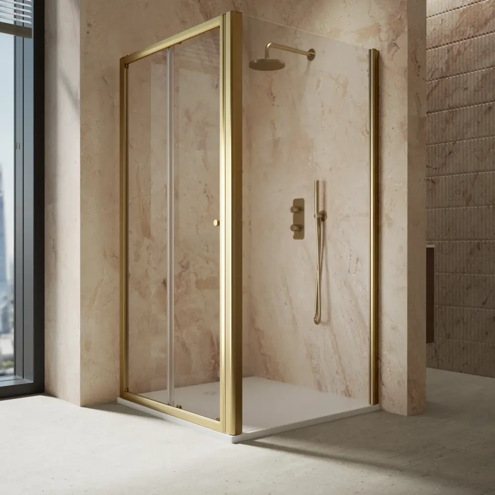 Roman Haven6 Sliding Shower Enclosure - 1000mm x 1000mm - Brushed Warm alloy