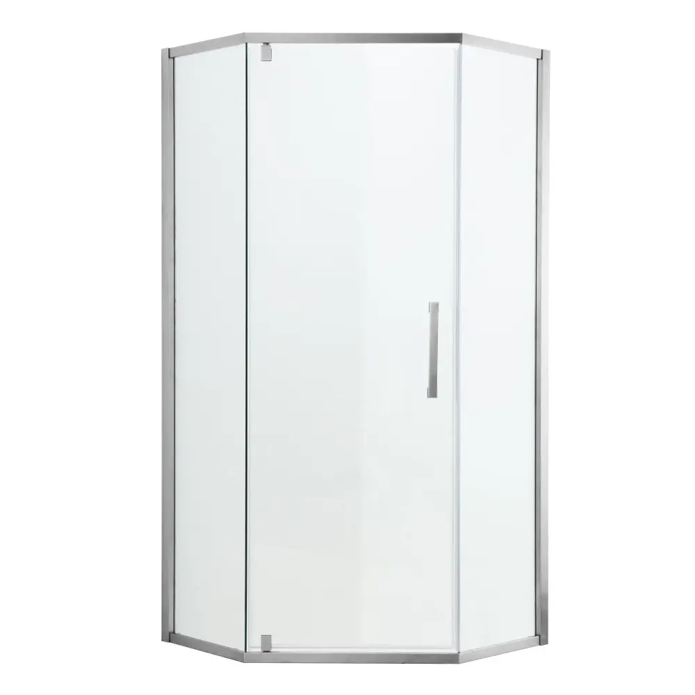 Diamond Shaped Corner Shower Door, Inward Sliding, Stainless Reinforced Frame