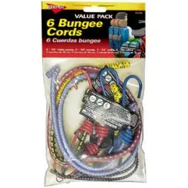6-Pack Bungee Cords Assorted Sizes Multipurpose Use Various