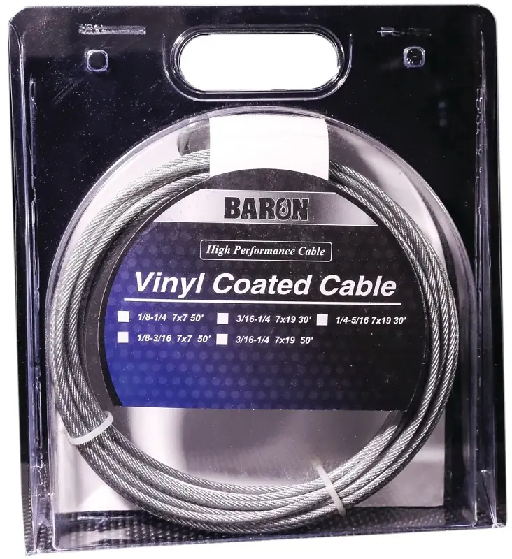Baron 50215/50215 Aircraft Cable, 1/8 to 3/16 Dia, 100 ft L, 340 lb Working Load, Galvanized Metal