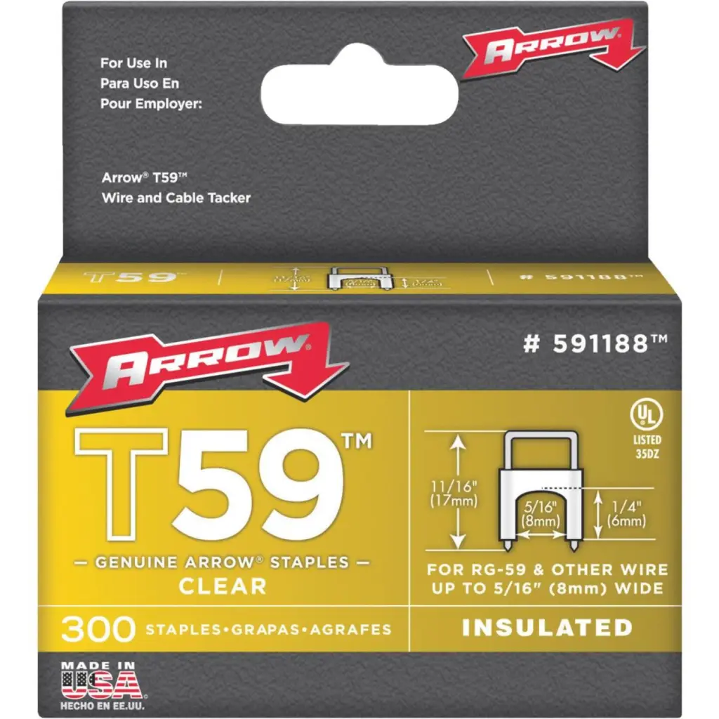Arrow 1/4 Inch Insulated Clear Cable Staples 300-Pack Wiring Projects