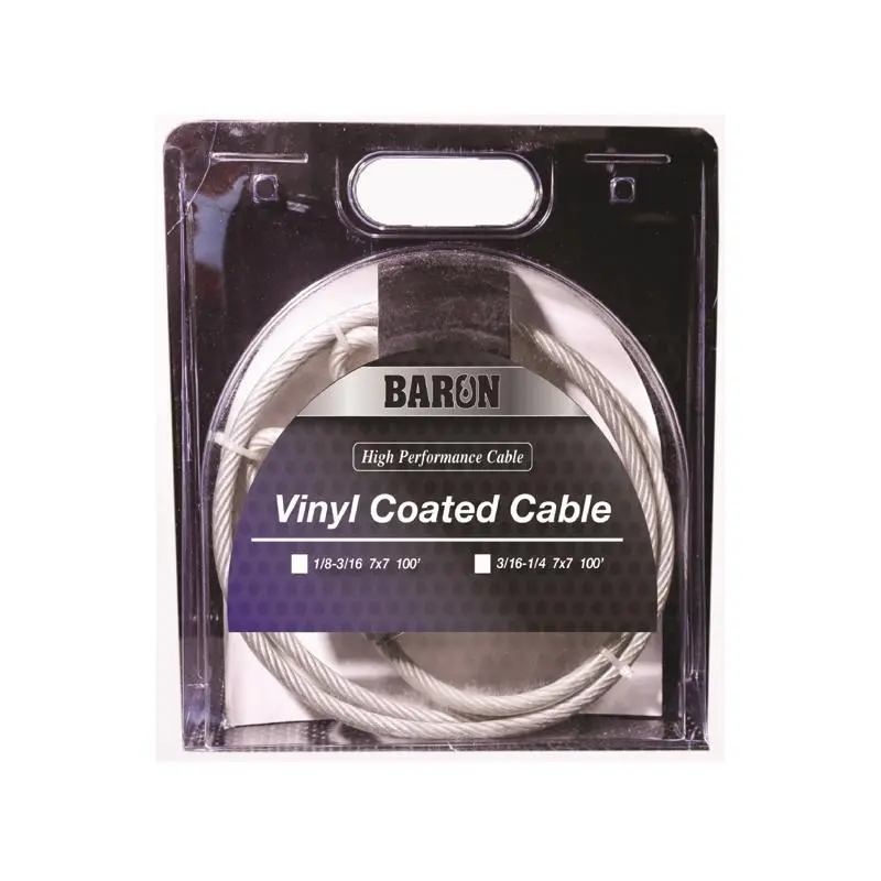 Baron Vinyl Coated Galvanized Steel 3/16-1/4 D X 100 ft L Aircraft Cable