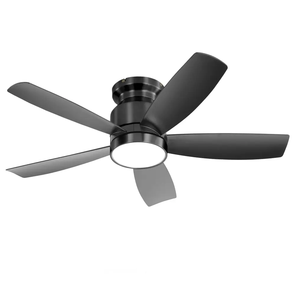 Flush Mount Ceiling Fan LED Light 22W And Remote Control Blades Indoor Employ - Black