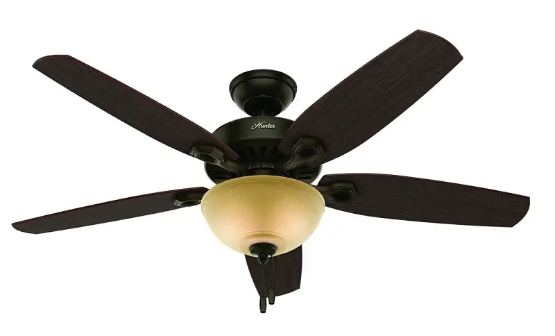 Hunter 53091 Ceiling Fan, 5110 cfm Air, 5-Blade, Brazilian Cherry/Stained Oak Blade, 52 Sweep, 3-Speed