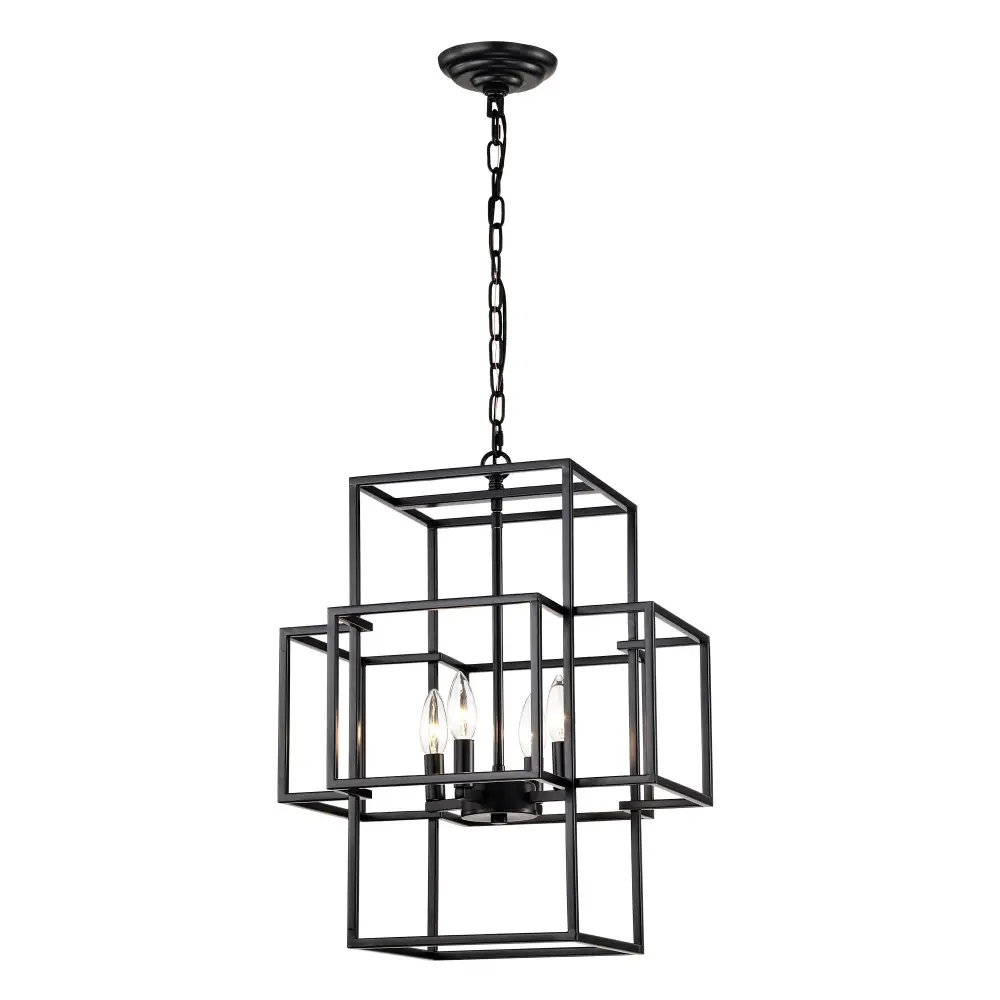 4 Light Metal Lantern Tiered Pendant Hanging Light Fixtures, Industrial Farmhouse Flexible Height Chandeliers Dining Room ...