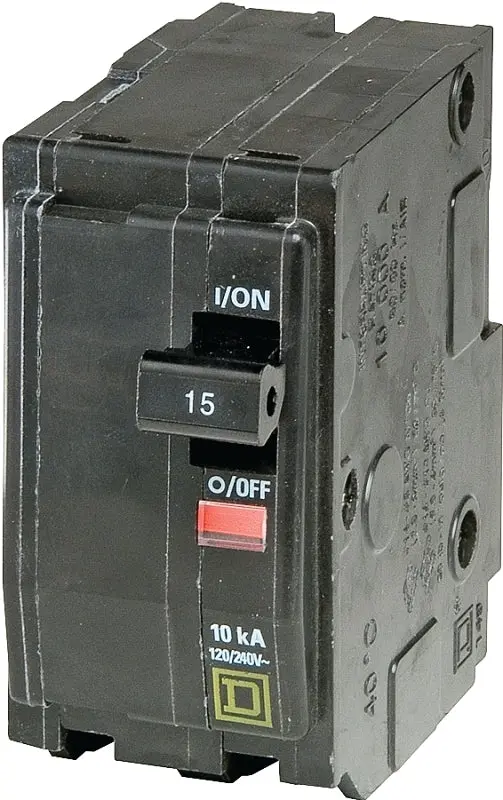 Square D QO QO215CP Circuit Breaker, Mini, 15 , 2 -Pole, 120/240 VAC, 48 VDC, Plug Mounting, Midnight