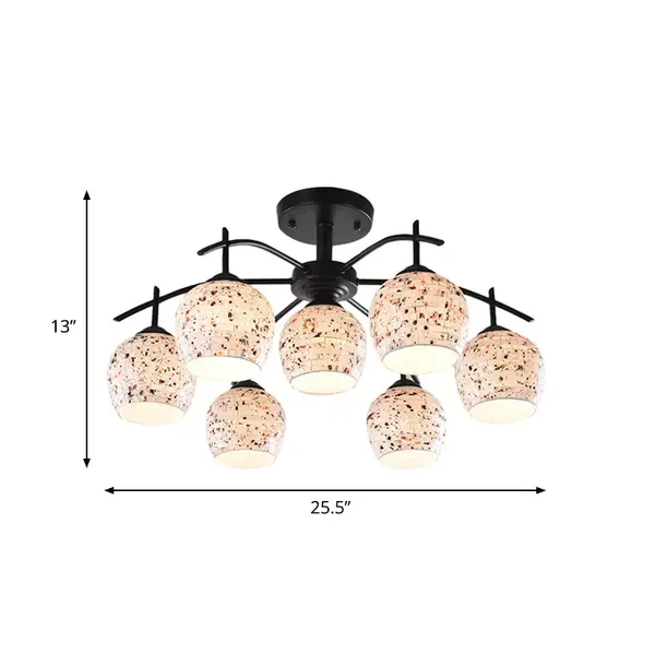 Black Mosaic Semi Flush Attach Tiffany Style 7/8/9 Lights Stained Glass Close to Ceiling Lamp