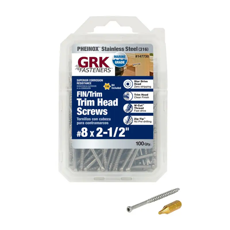 GRK No. 8 x 2-1/2 . Star Trim Head Stainless Steel Construction Screws 100 Pack GRK Fasteners