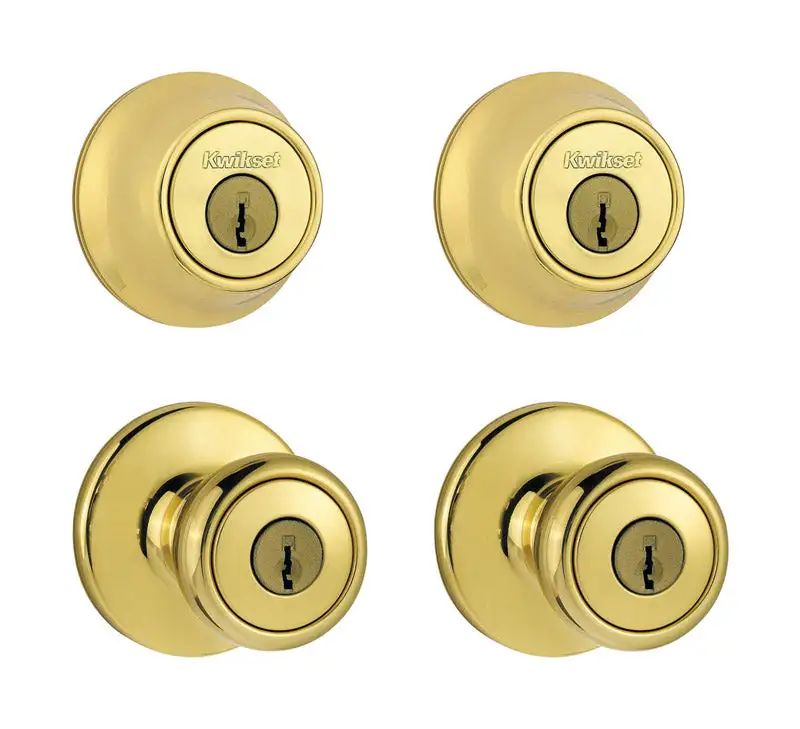 Kwikset Tylo Polished Brass Double Entry Door Kit 1-3/4 Inch Backset