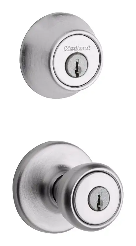 Kwikset Tylo Satin Chrome Deadbolt and Entry Door Knob 1-3/4 Inch Backset