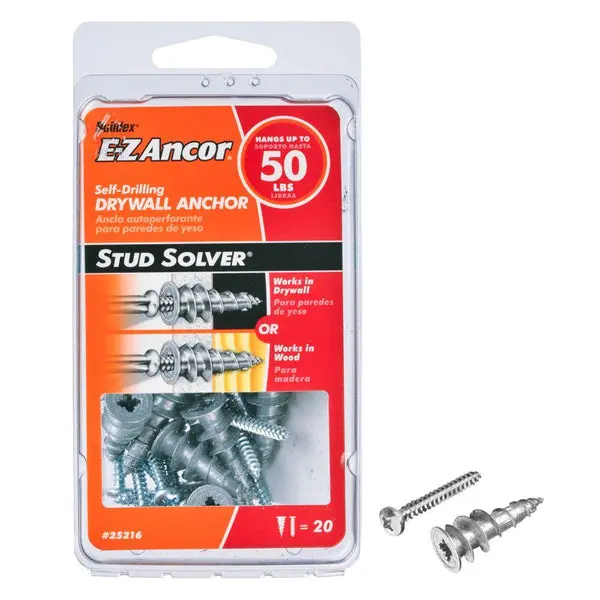E-Z Ancor Stud Solver Self-Drilling Drywall Anchors 20-Count Easy Installation