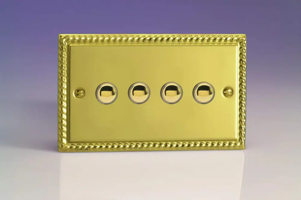 Commercial Grade Varilight 4-Gang 6A 1-Way Push-to-Make Momentary Switch (Twin Plate) Georgian Warm alloy XGM4