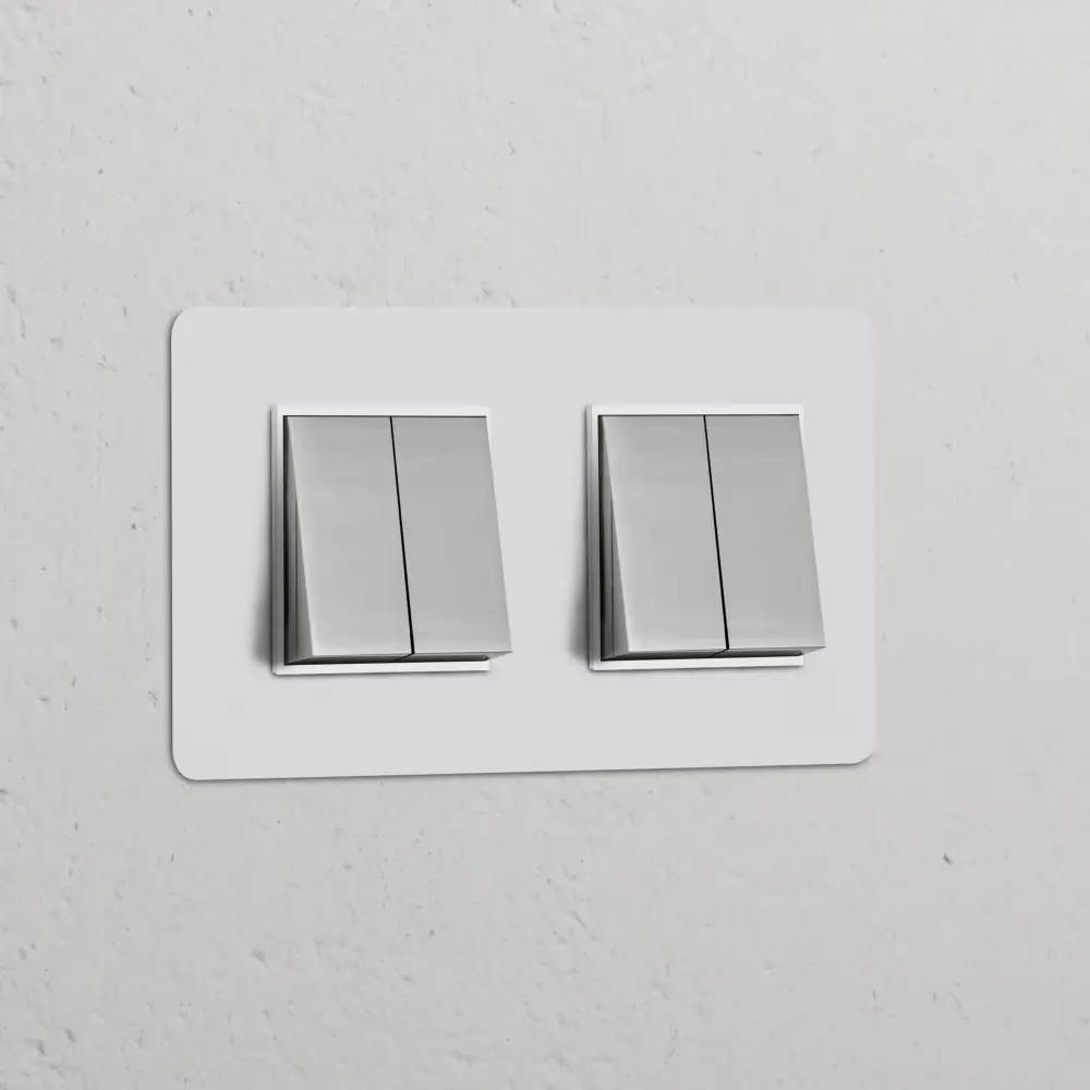 Kew Double 4x Rocker Switch - Paintable Polished Nickel | Snow