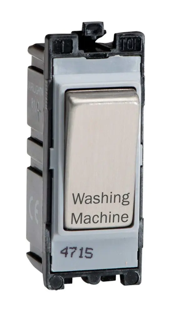 Varilight Personalized 20A 1-Way Double Pole Switch 'Washing Machine' PowerGrid Steel G201DS.WM - 600W Incandescent