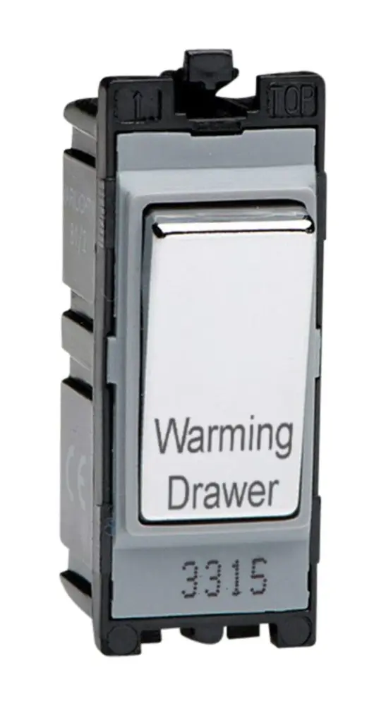 Varilight Polished Chrome Powergrid Etched Module 20 Amp 1-Way Double Pole Switch 'Warming Drawer'