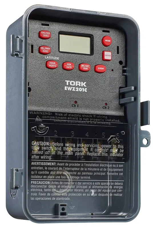 Tork EWZ201C Display Timer, 30 , 120/277 VAC, 1 min to 7 days Time Setting, 7 days Cycle, Gray