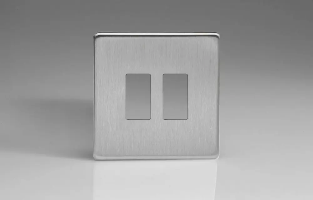 Varilight 2-Gang Screwless PowerGrid Plate Including Yoke (Single Plate) Brushed Stainless