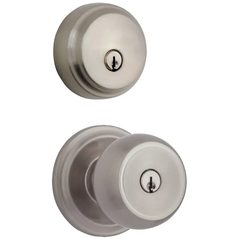 Brinks Push Pull Rotate Stafford Satin Nickel Entry Knob and Deadbolt KW1 1.75