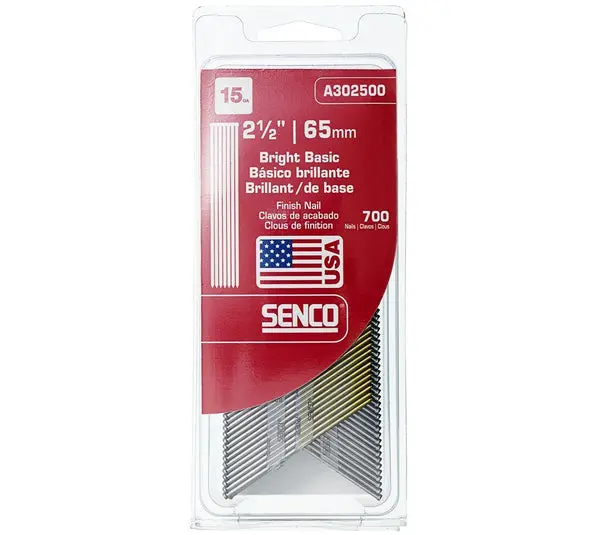 Senco A302500 Bright Basic 34 Degree Angled Strip Finish Nail 2-1/2 Inch 700 Count 15 Gauge