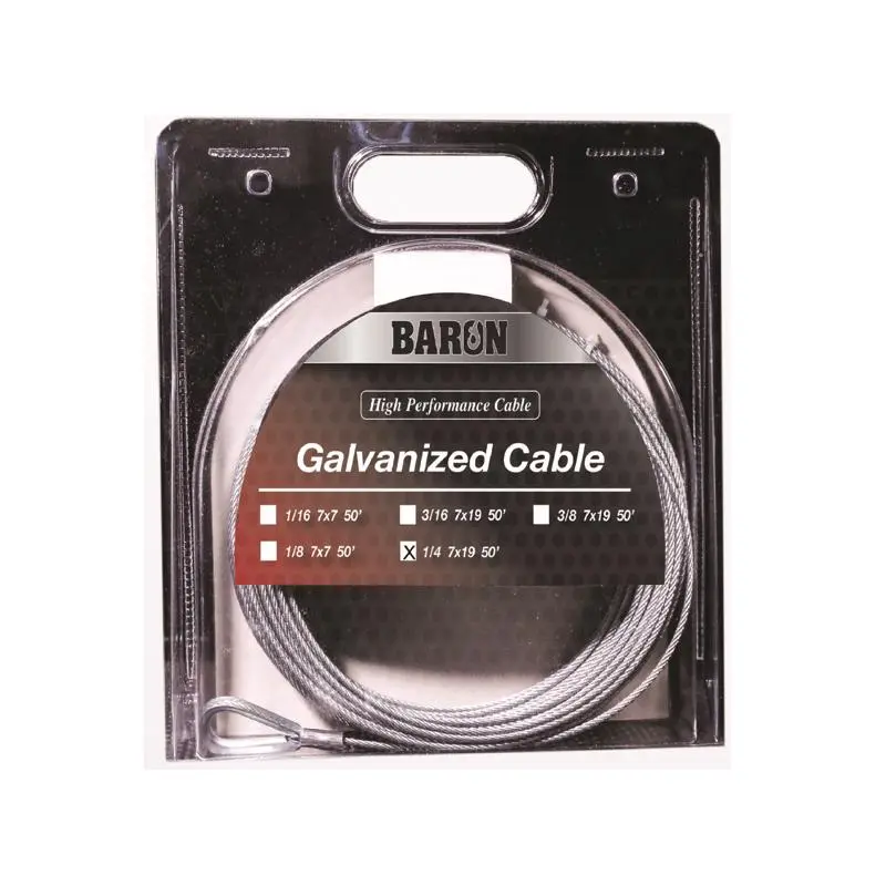 Baron 09005 50' 1/4 7x19 Galvanized Pre-Cut Cable Industrial Use