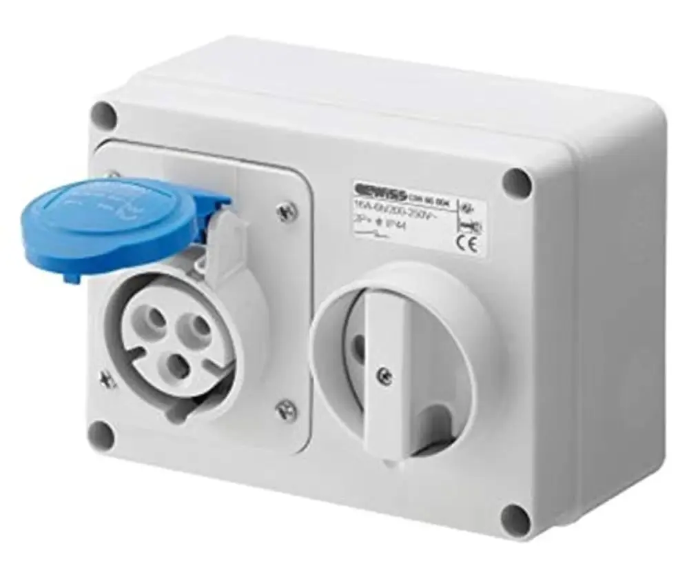Gewiss GW66015 Horizontal Interlocked Socket Outlet, IP44, 6 Reference, 2P+E Pole, 200V-250V, 32 , 50 Hz/60 Hz, Navy