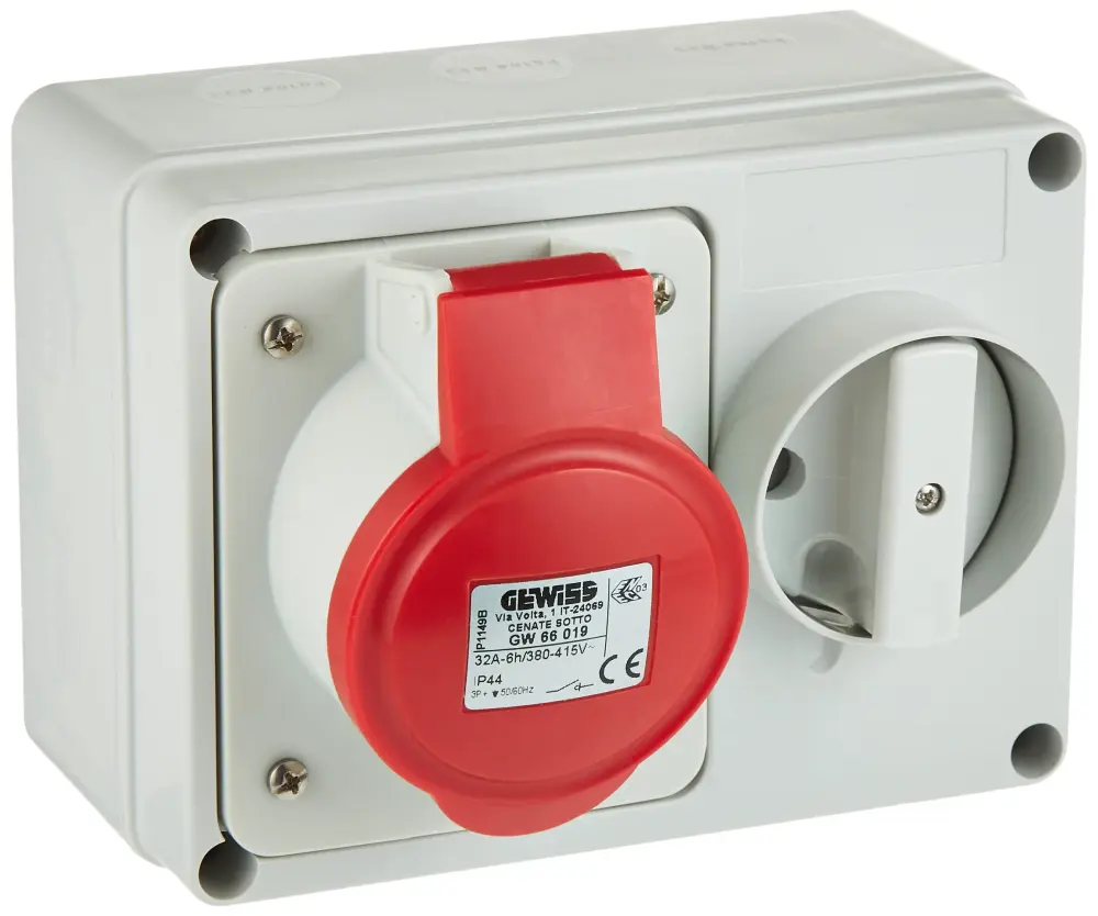 UL Listed Gewiss GW66019 Horizontal Interlocked Socket Outlet, IP44, 6 Reference, 3P+E Pole, 380V-415V, 32 , 50 Hz/60 Hz, ...