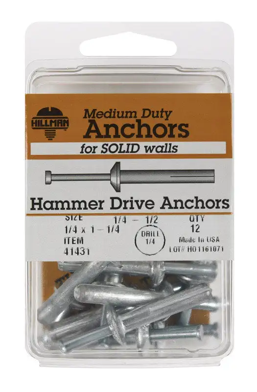 Hillman 1/4 x 1-1/2 Inch Zinc Round Head Hammer Drive Anchors 12 Pack