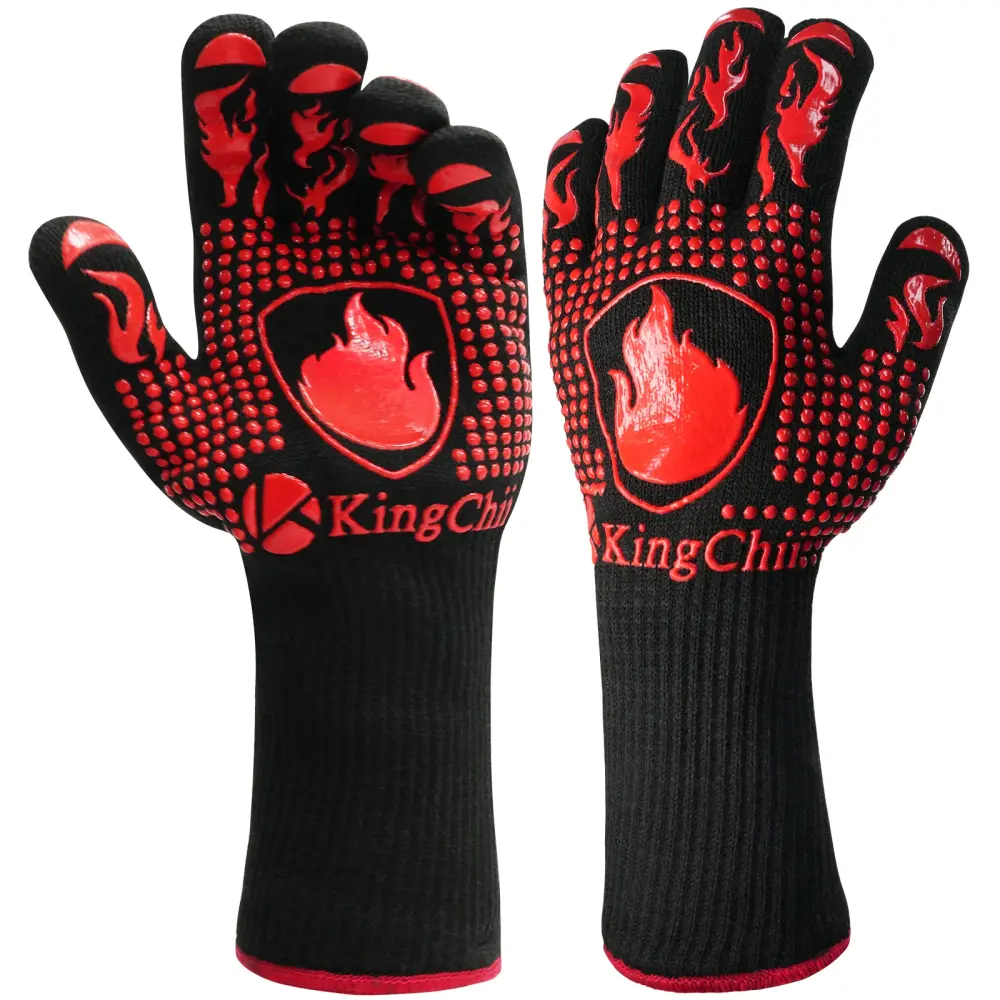 KingChii BBQ Gloves, 1472°F Heat Resistant Grilling Gloves, Non-Slip Silicone Oven Gloves, Long Kitchen Safety Gloves Bar...