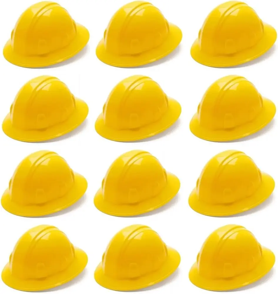 Pyramex HP24130 Thorough Brim Hard Hat 4 Point Ratchet Suspension - Yellow- 12 PACK
