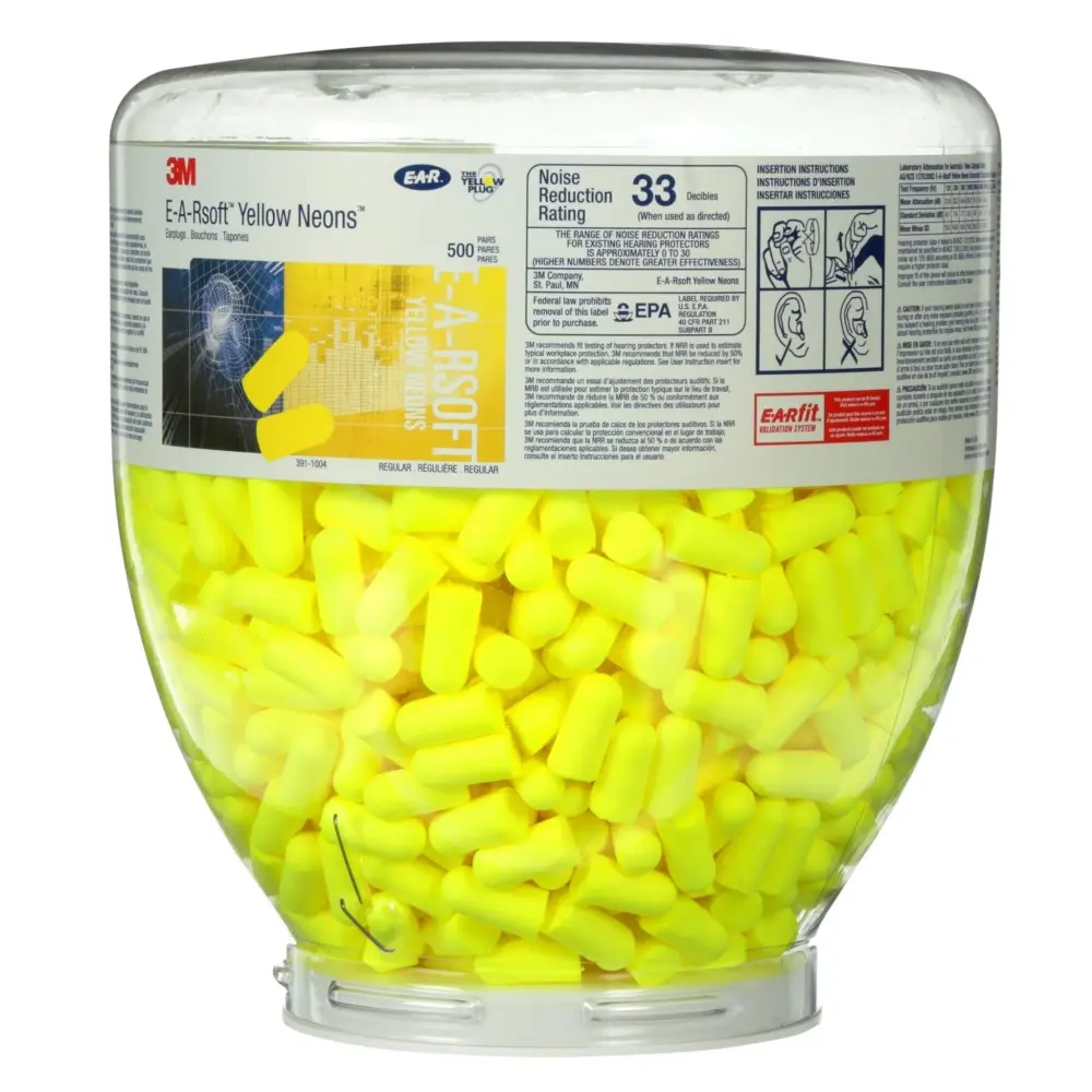 3M™ E--Rsoft™ Lemon Neons™ 500 Pair, One Touch™ Refill Earplugs 391-1004, Uncorded, Regular Size