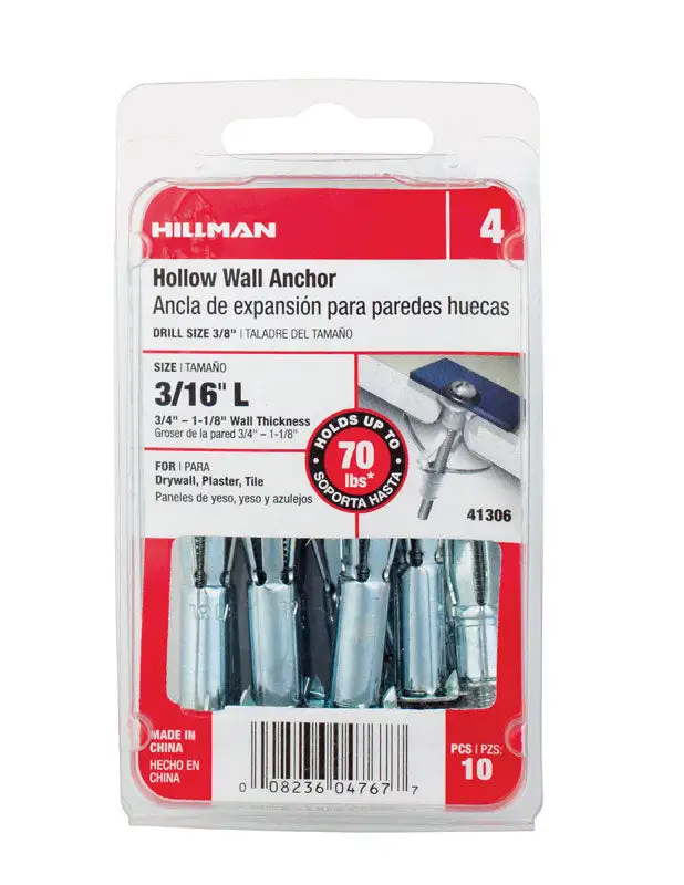 Hillman 3/16 . Dia. x 3/16 . L Metal Pan Head Hollow Wall Anchors 10 Pack 5