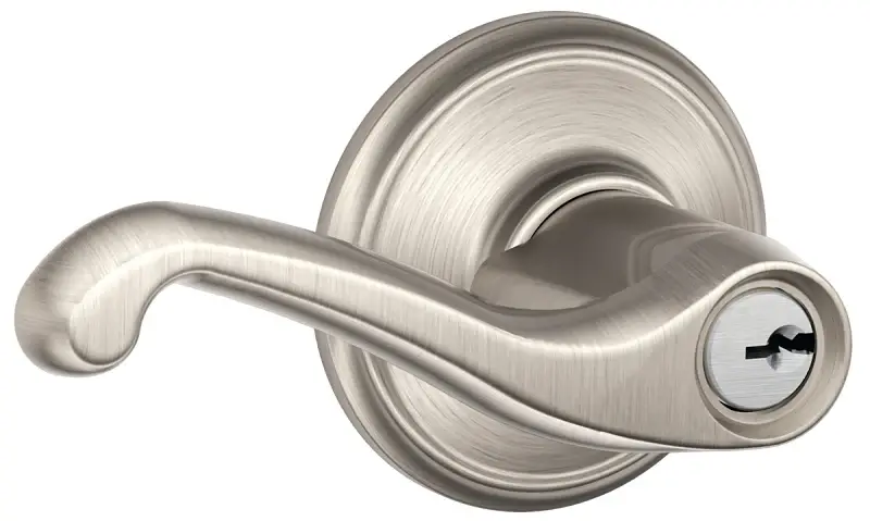 Schlage F Series F51A VFLA619 Entry Lever, Mechanical Lock, Satin Nickel, Alloy, Residential, 2 Grade