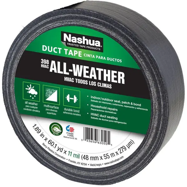 Nashua 1207791 All-Weather HVAC Duct Tape Black 11 Mil 1.89 Inch x 60 Yards High Performance