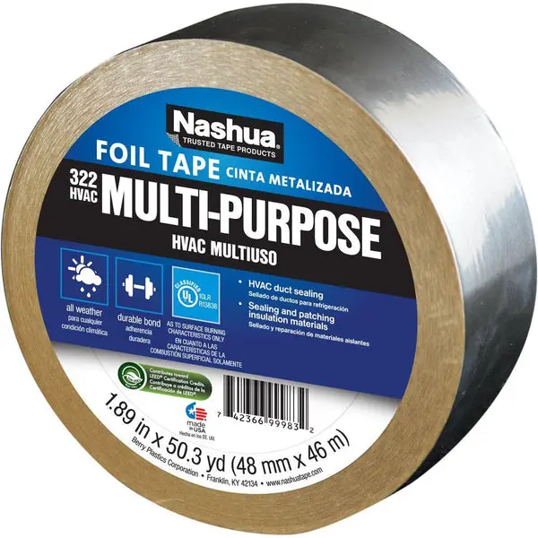 Nashua 1207792 322 Aluminum Multi-Purpose HVAC Foil Tape 1.89 Inch x 50 Yards Heat Resistant