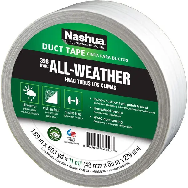 Nashua 1207797 All-Weather HVAC Duct Tape White 11 Mil 1.89 Inch x 60 Yards Heating and Cooling Systems