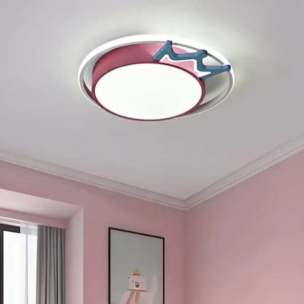 Energy Efficient Cartoon Style Round Flush Install Light Acrylic LED Indoor Blue/Pink Ceiling Light Fixture Crown Deco War...