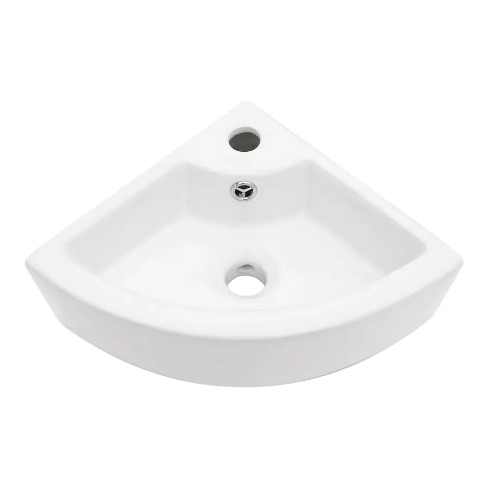 Triangle Porcelain Wall Install Vessel Sink Single Faucet Hole & Overflow - White