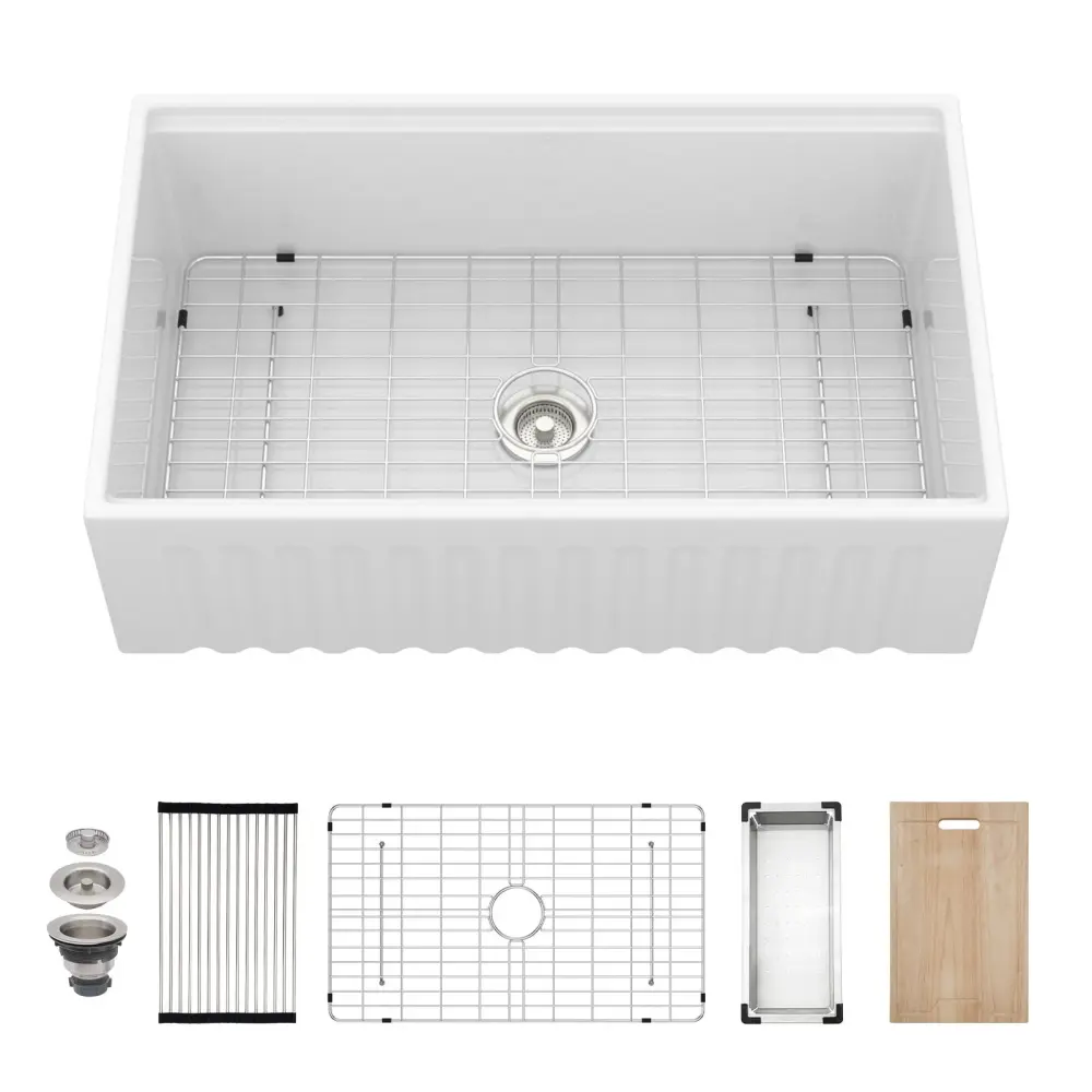 Workstation Single Bowl Apron Front Kitchen Sink - Ivory