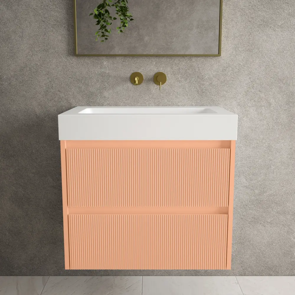 Scanalato Twin Drawer Vanity Unit Beyondstone BLOC Basin - Peach Fuzz 700mm