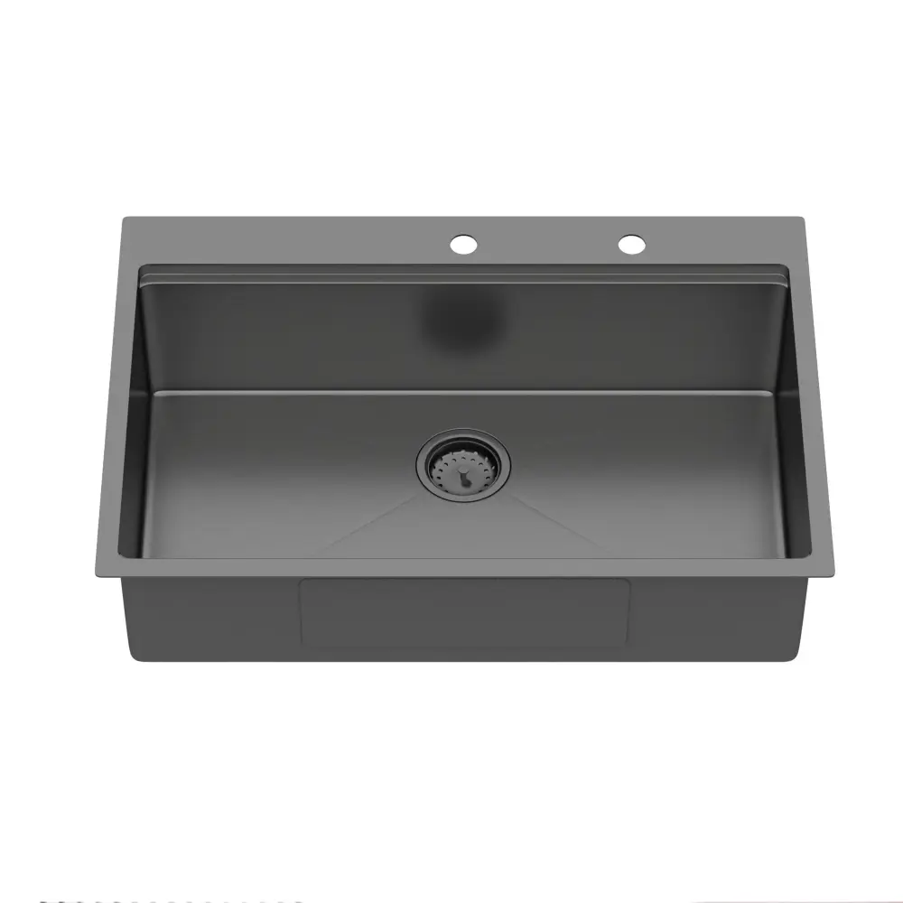 Drop Workstation Sink Topmount Individual Bowl Pull Out Faucet And Soap Dispenser - Gunmetal Black