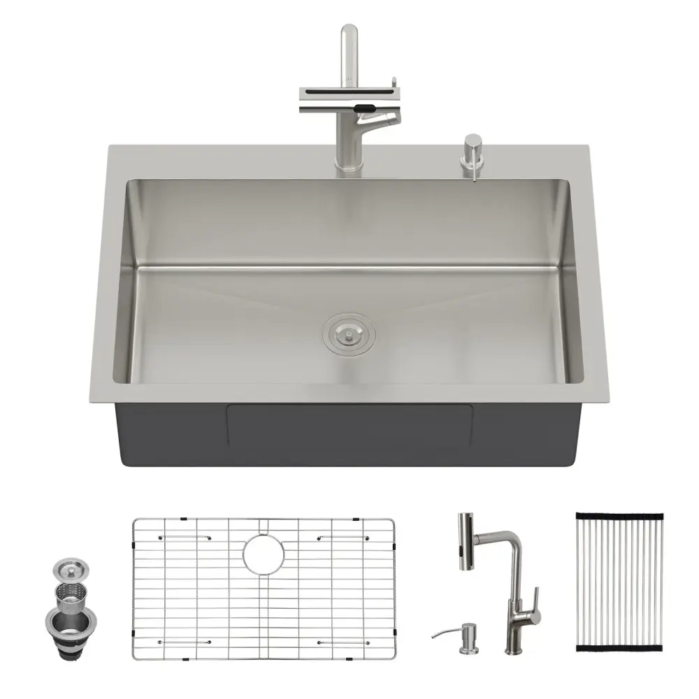 Drop- Kitchen Sink Pull-Out Faucet And Soap Dispenser
