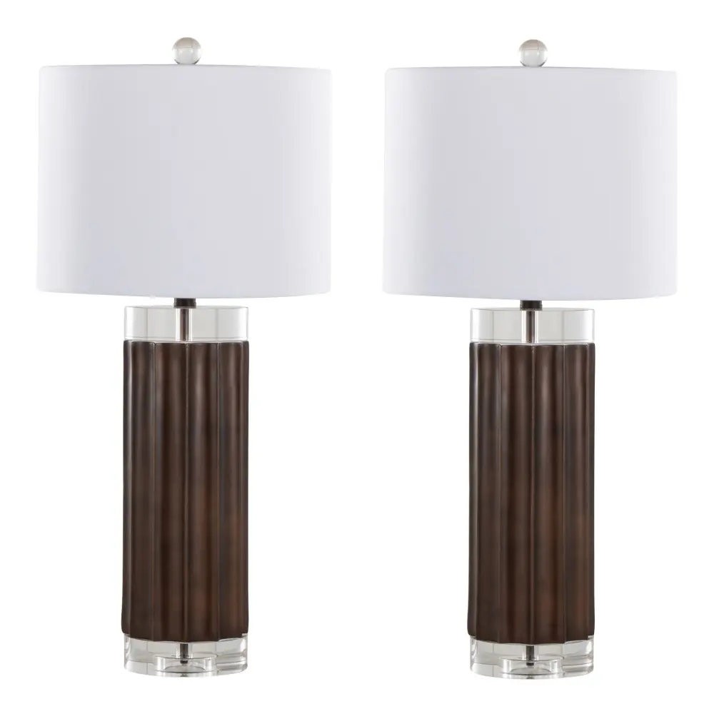 Cylinder - Fluted Contemporary Table Lamp adjust 2) - Brown / Clear / White Heavy Weighted Base