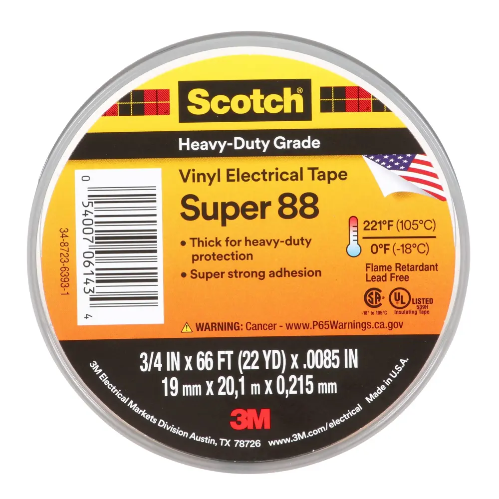 3M Safety Super 88 Vinyl Electrical Tape, .75 x 66 ft, Jet-black, 1-Roll