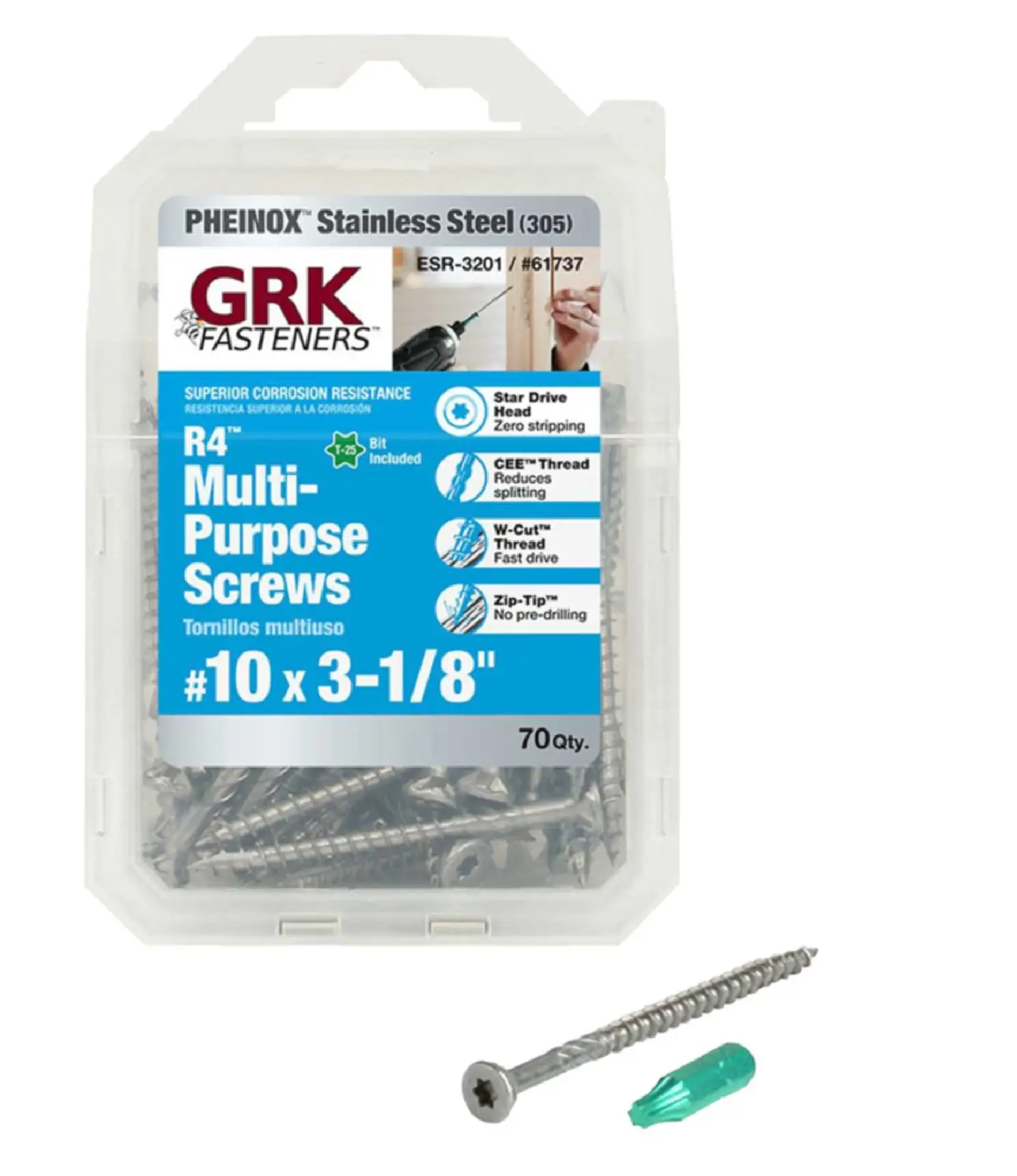 GRK Fasteners 61737 Flat Head Multi Purpose Screw Silver Finish General Construction Screws