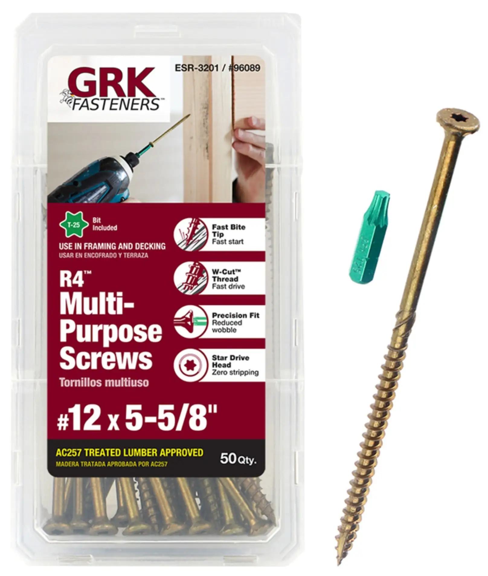 GRK Fasteners 96089 R4 Countersink Head Multi Purpose Screws #12 x 5-5/8 Inch Heavy Duty Construction Screws